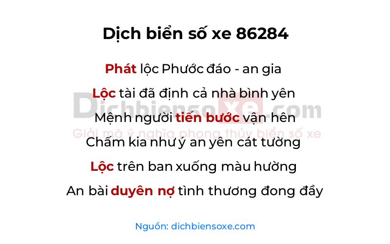 Dịch thơ biển số 86284