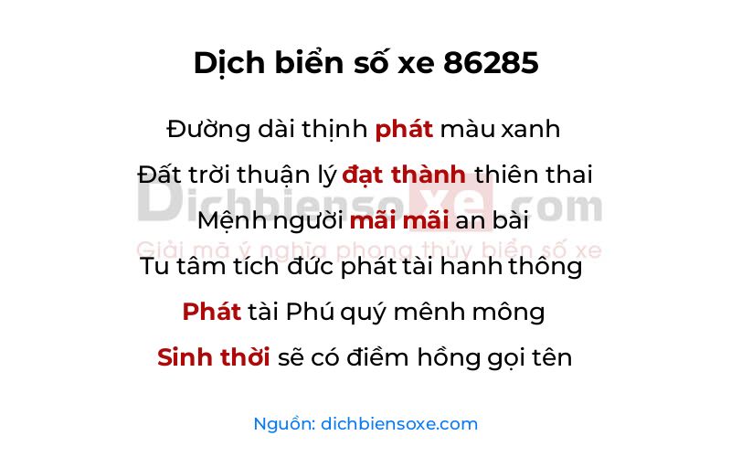 Dịch thơ biển số 86285