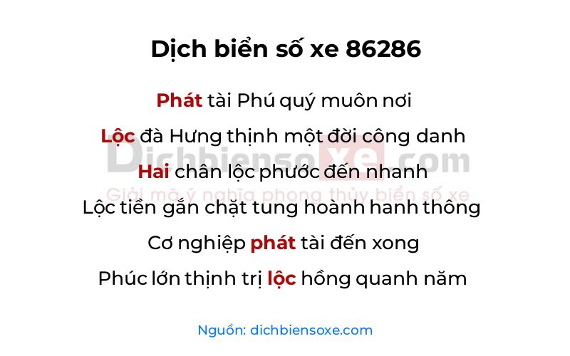 Dịch thơ biển số 86286