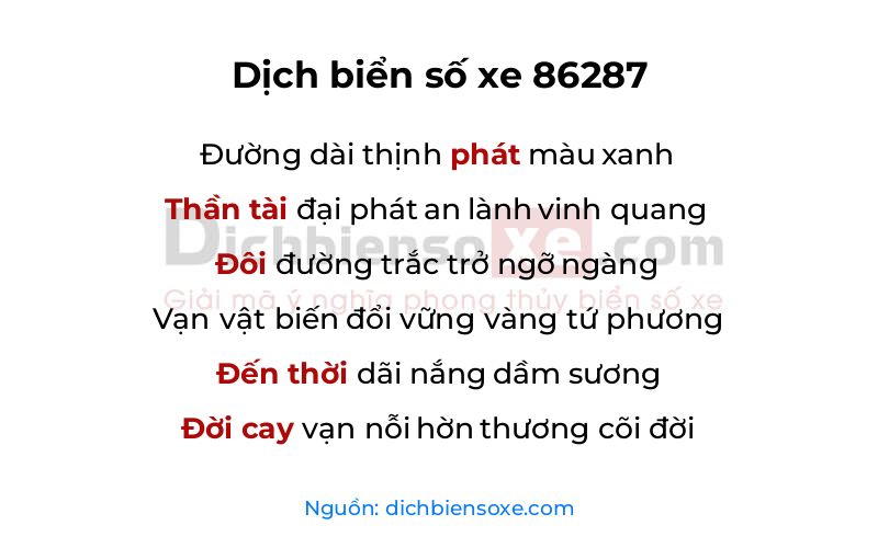 Dịch thơ biển số 86287