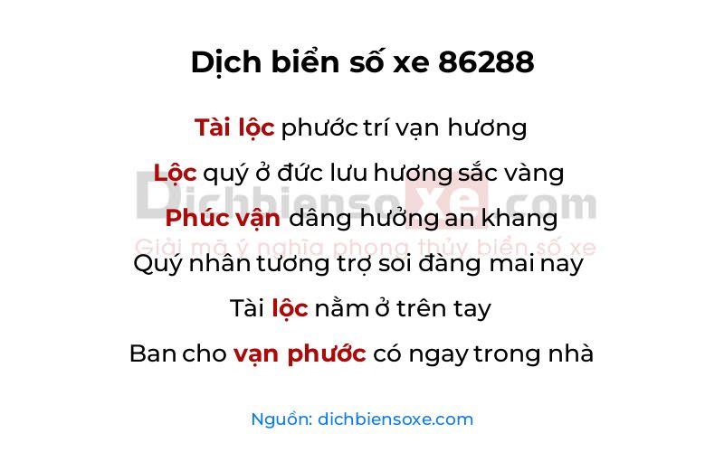 Dịch thơ biển số 86288