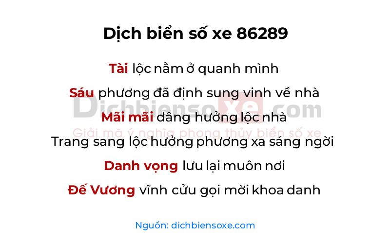Dịch thơ biển số 86289