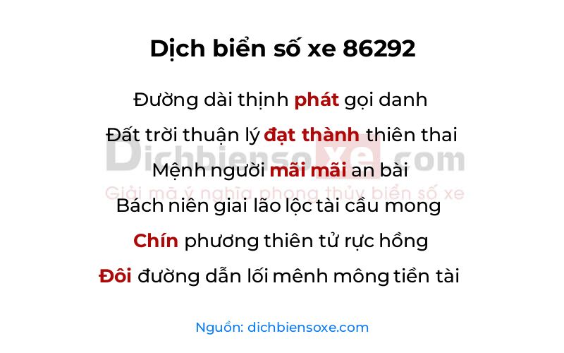 Dịch thơ biển số 86292
