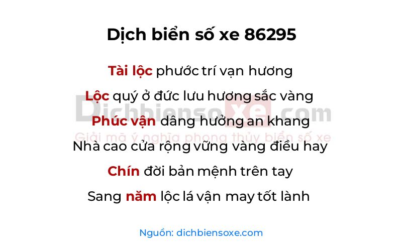Dịch thơ biển số 86295