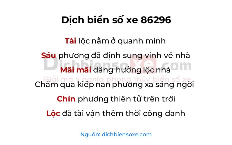 Dịch thơ biển số 86296