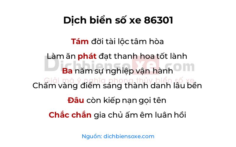 Dịch thơ biển số 86301