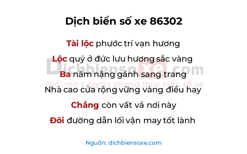 Dịch thơ biển số 86302