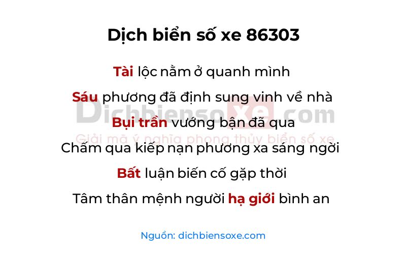 Dịch thơ biển số 86303