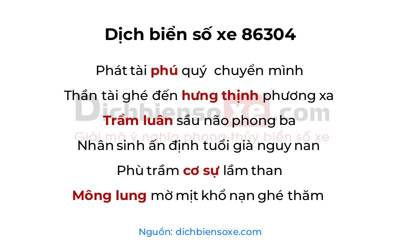 Dịch thơ biển số 86304
