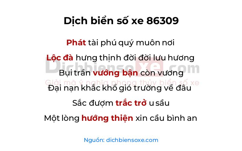 Dịch thơ biển số 86309