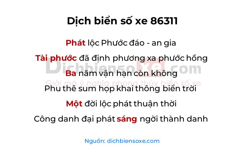 Dịch thơ biển số 86311