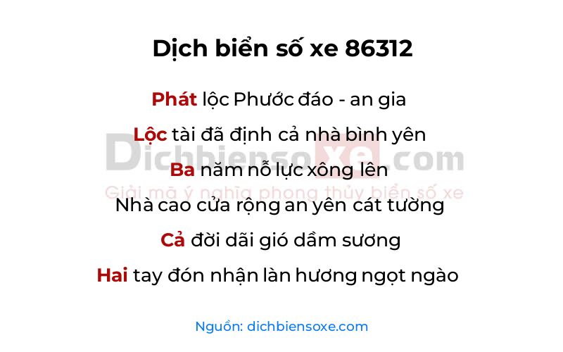 Dịch thơ biển số 86312