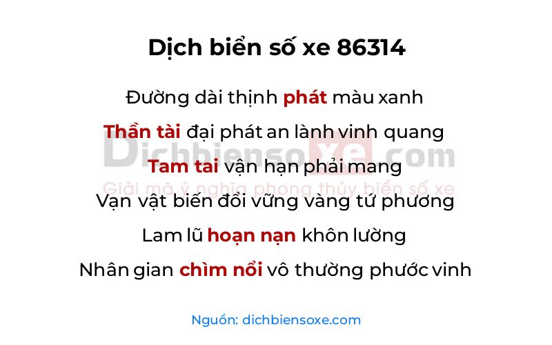 Dịch thơ biển số 86314