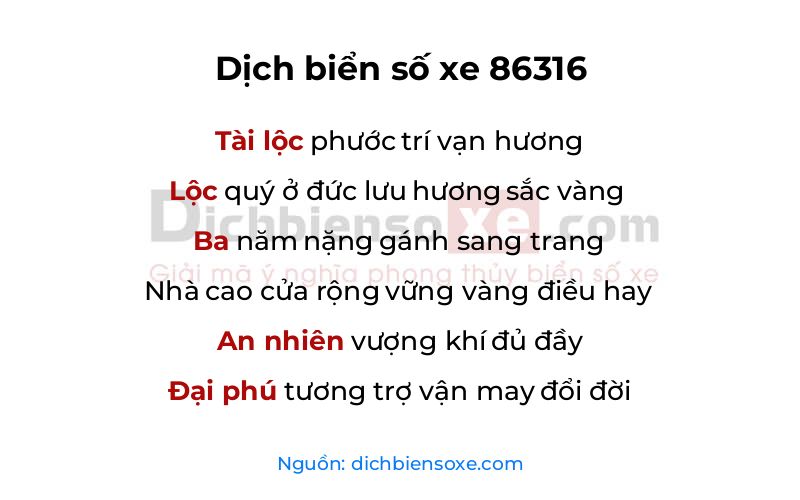 Dịch thơ biển số 86316