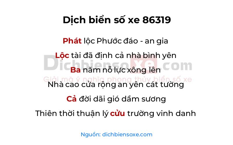 Dịch thơ biển số 86319