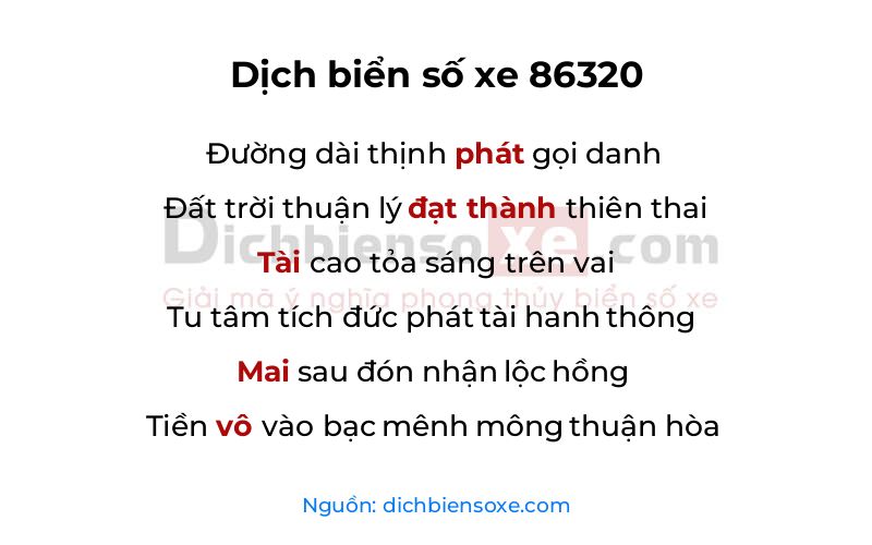 Dịch thơ biển số 86320