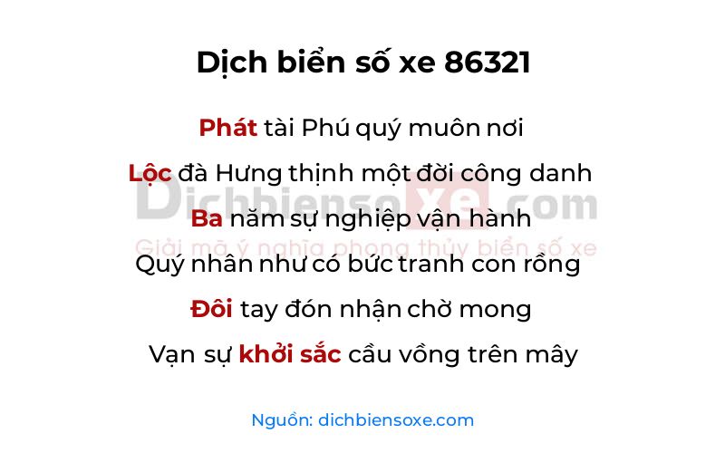 Dịch thơ biển số 86321
