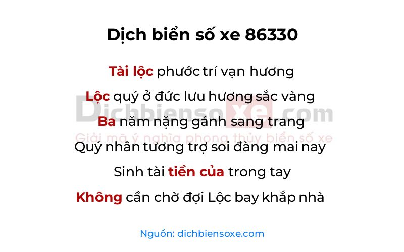 Dịch thơ biển số 86330