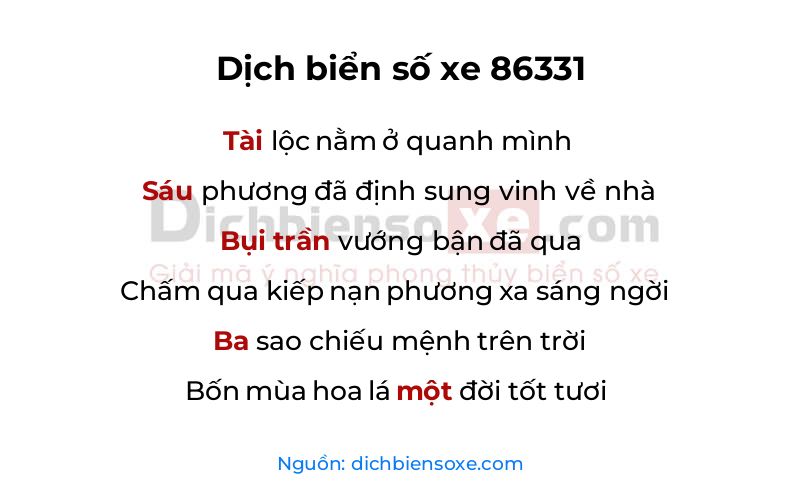Dịch thơ biển số 86331