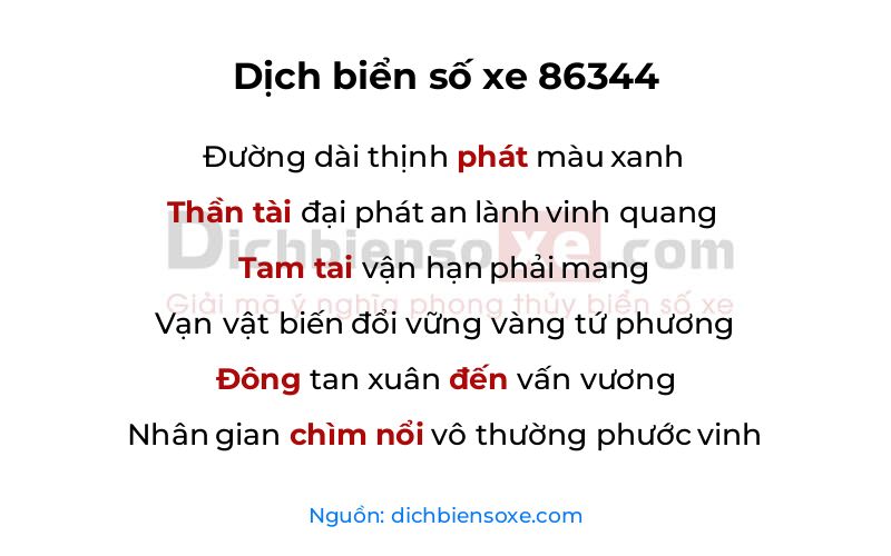 Dịch thơ biển số 86344