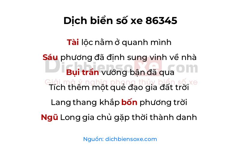 Dịch thơ biển số 86345
