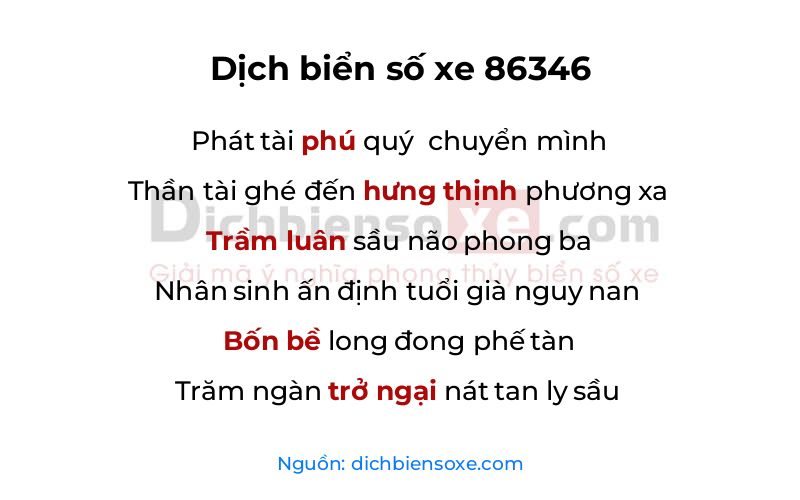 Dịch thơ biển số 86346