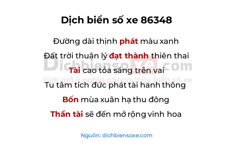Dịch thơ biển số 86348