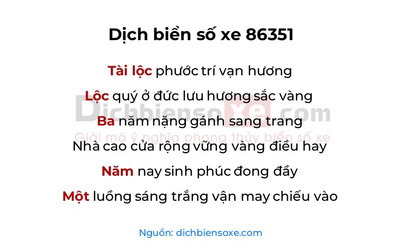 Dịch thơ biển số 86351
