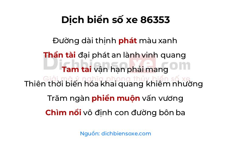 Dịch thơ biển số 86353