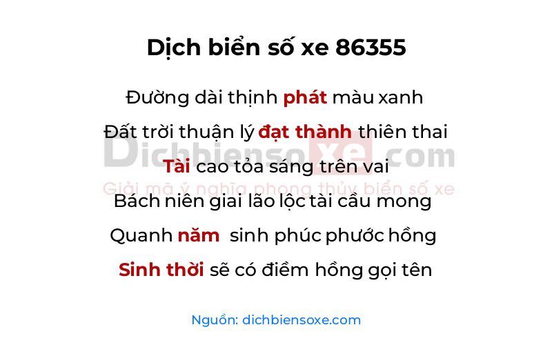 Dịch thơ biển số 86355