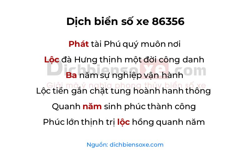 Dịch thơ biển số 86356