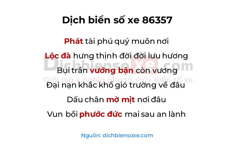 Dịch thơ biển số 86357