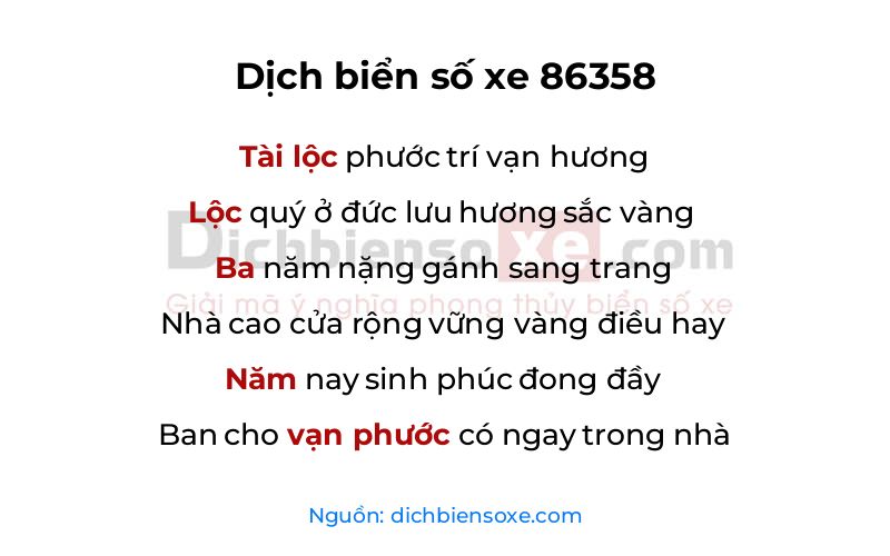 Dịch thơ biển số 86358