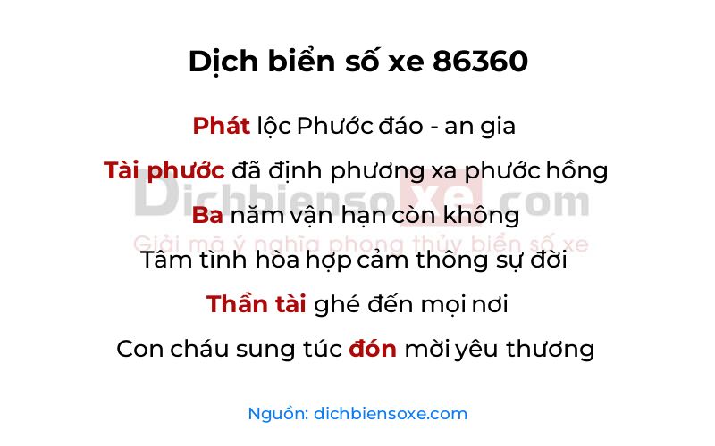 Dịch thơ biển số 86360