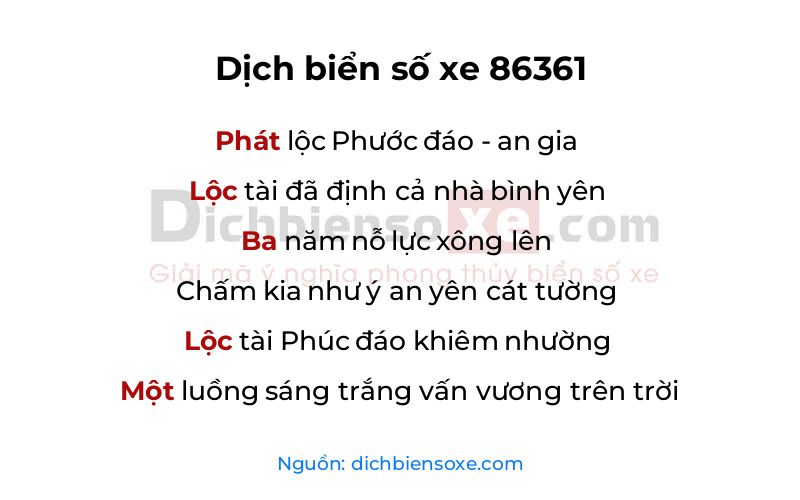 Dịch thơ biển số 86361