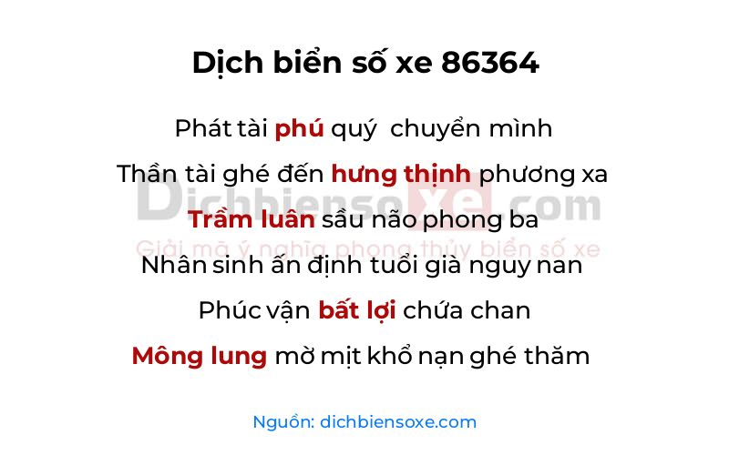 Dịch thơ biển số 86364