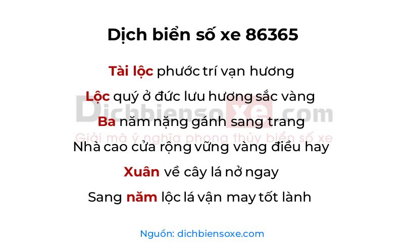 Dịch thơ biển số 86365