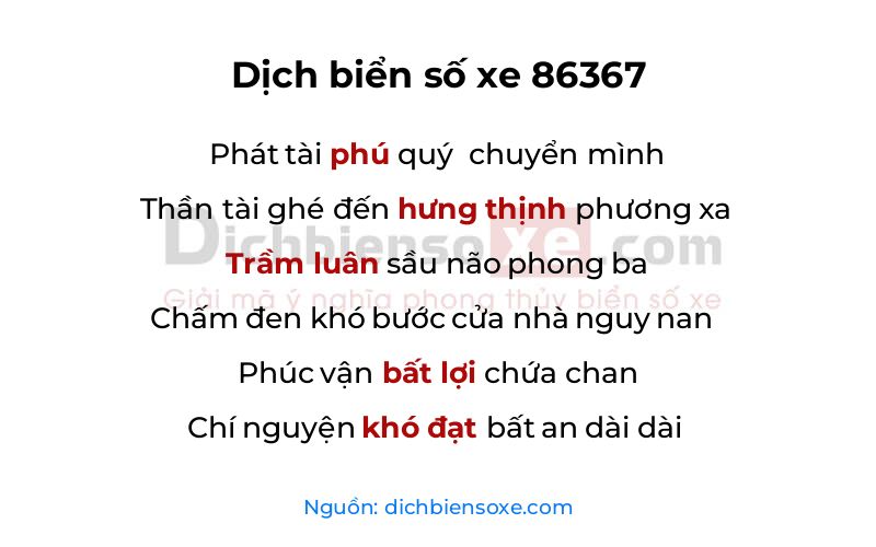 Dịch thơ biển số 86367