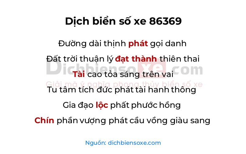 Dịch thơ biển số 86369