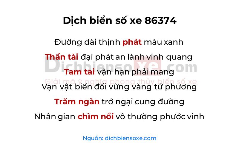 Dịch thơ biển số 86374