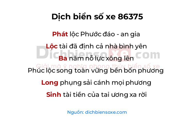 Dịch thơ biển số 86375