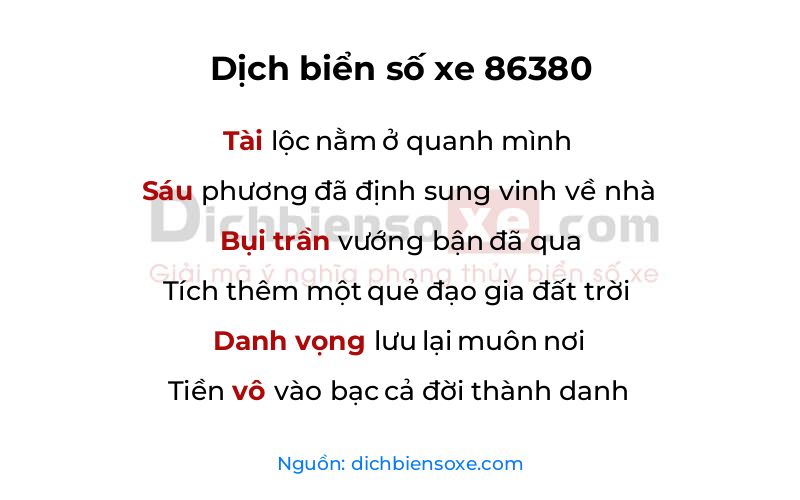 Dịch thơ biển số 86380