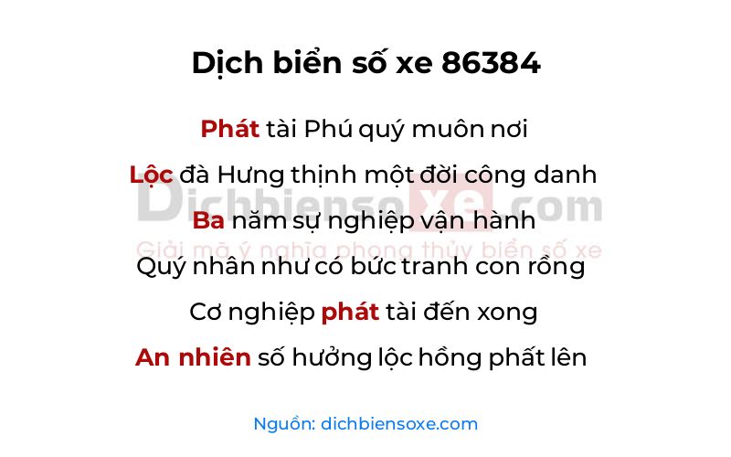 Dịch thơ biển số 86384