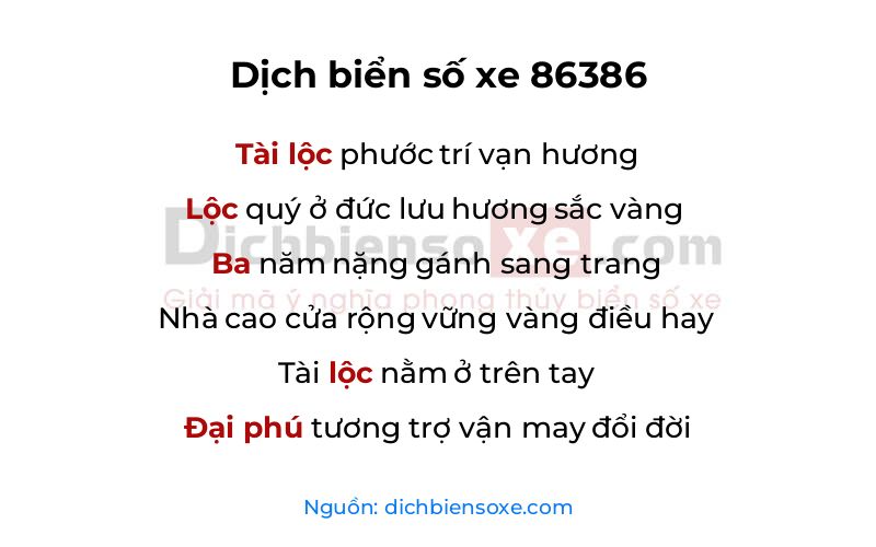 Dịch thơ biển số 86386