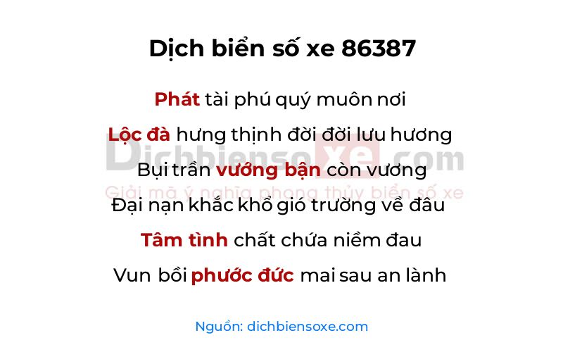 Dịch thơ biển số 86387
