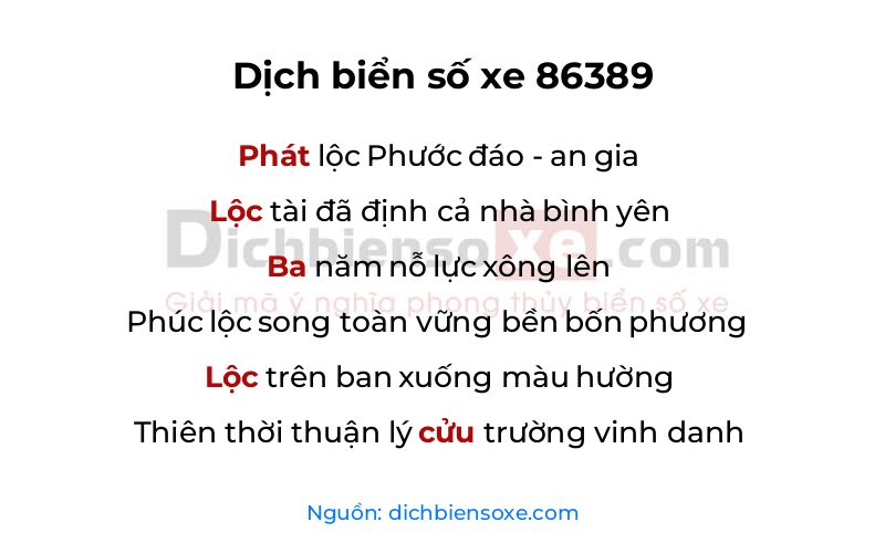 Dịch thơ biển số 86389