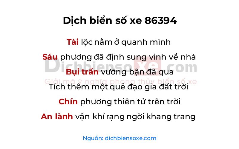 Dịch thơ biển số 86394