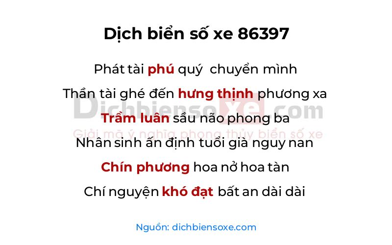 Dịch thơ biển số 86397