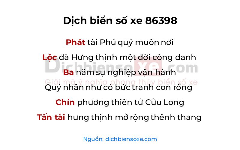 Dịch thơ biển số 86398