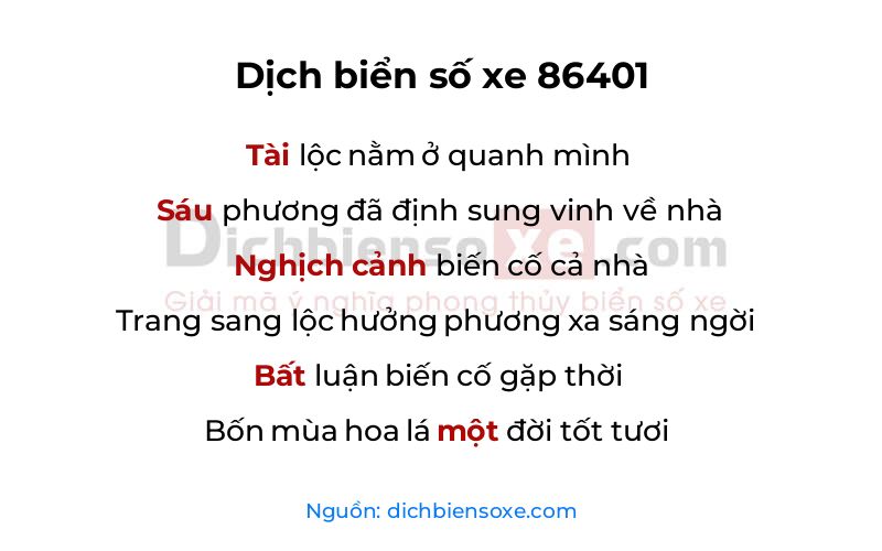 Dịch thơ biển số 86401